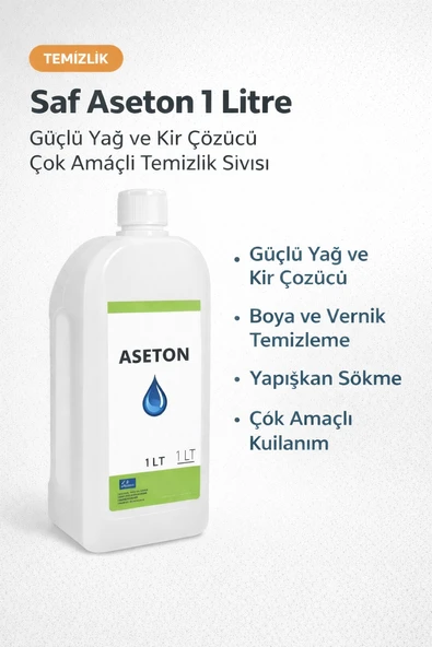 Saf Aseton 1 Litre Güçlü Kir Çözücü Çok Amaçlı Temizlik Sıvısı 1 Adet ürün görseli 1