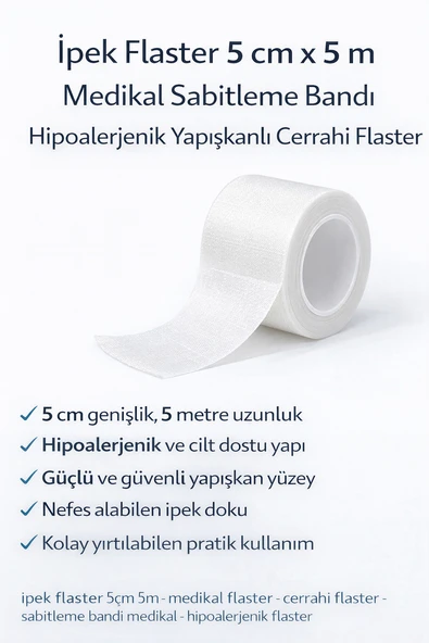 İpek Flaster 5 Cm X 5 M Sabitleme Bandı Hipoalerjenik Yapışkanlı Cerrahi Flaster ürün görseli 1