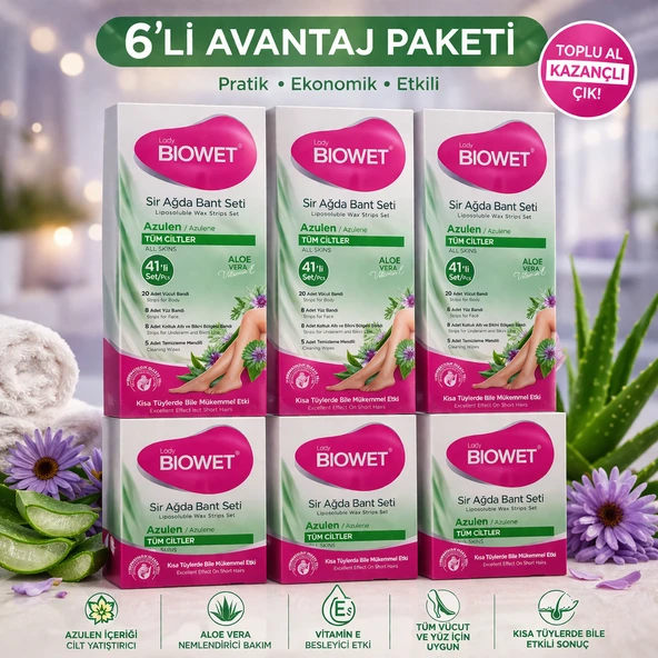 Biowet Sir Ağda Bant Seti Azulen Aloe Vera Tüm Ciltler İçin 41 Parça Kolay Kullanım 6 Paket ürün görseli 1