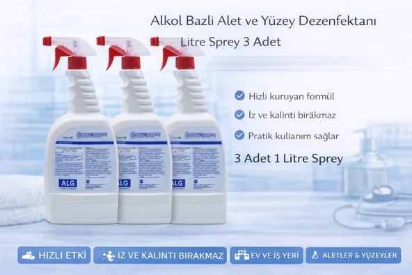 Alkol Bazlı Alet Yüzey Dezenfektanı 1 Litre Sprey 3 Adet ürün görseli 1