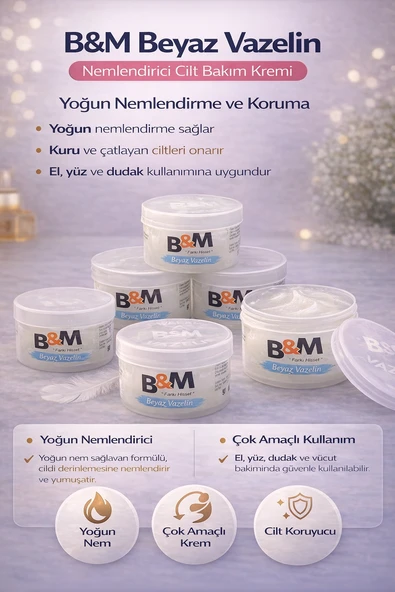 B&M Beyaz Vazelin Nemlendirici Cilt Bakım Kremi Çok Amaçlı Yoğun Nemlendirici 6 Adet ürün görseli 1