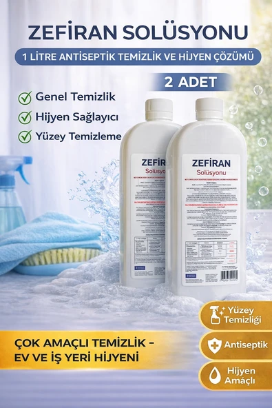 Zefiran Solüsyonu 1 Litre 2 Adet Set Antiseptik Hijyen Çok Amaçlı Temizlik Solüsyonu ürün görseli 1