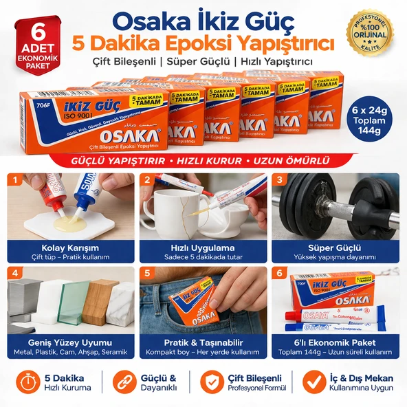 Osaka İkiz Güç 5 Dakika Epoksi Yapıştırıcı Çift Bileşenli Güçlü Hızlı Yapıştırıcı 6 Adet ürün görseli 1