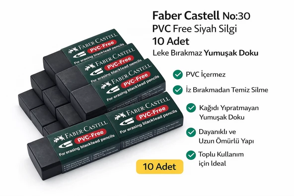 No:30 Pvc Free Siyah Silgi 10 Adet Bırakmaz Yumuşak Doku ürün görseli 1
