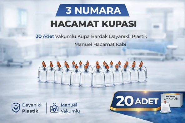 3 Numara Hacamat Kupası 20 Adet Vakumlu Kupa Bardak Dayanıklı Plastik Manuel Hacamat Kabı ürün görseli 1