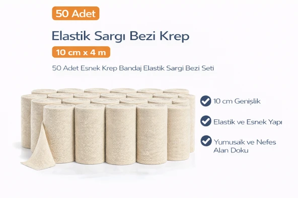 Elastik Sargı Bezi Krep 10 Cm X 4 M 50 Adet Esnek Krep Bandaj Elastik Sargı Bezi Seti ürün görseli 1