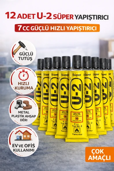 12 Adet U-2 Süper Yapıştırıcı 7 Cc Güçlü Hızlı Yapıştırıcı Çok Amaçlı Metal Plastik Ahşap Deri Yapıştırıcı ürün görseli 1