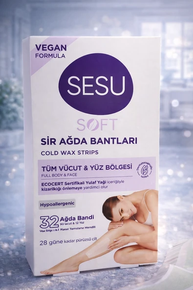 Sesu Sir Ağda Bantları 32 Adet Vegan Formula Tüm Vücut Yüz İçin Soğuk Ağda Bandı ürün görseli 1