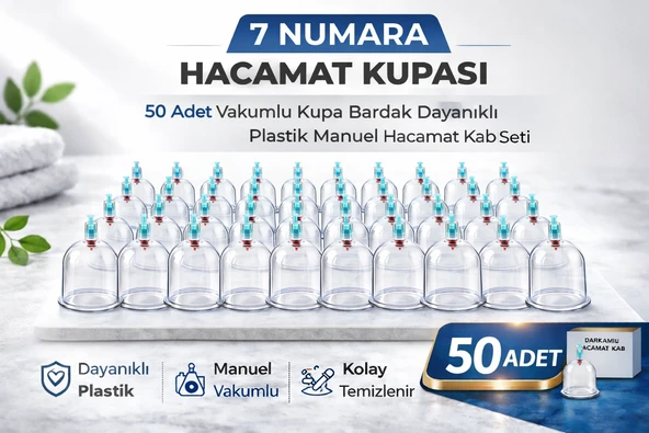 7 Numara Hacamat Kupası 50 Adet Vakumlu Kupa Bardak Dayanıklı Plastik Manuel Hacamat Kabı Seti ürün görseli 1