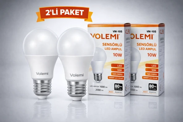 Volemi Vm-10S Sensörlü Led Ampul 10W 2000 Lümen E27 Duy 50000 Saat Ömür Tasarruflu Beyaz Işık 2 Adet ürün görseli 1