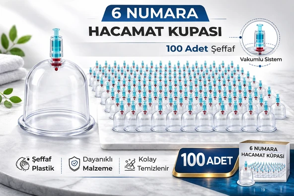 6 Numara Hacamat Kupası 100 Adet Vakumlu Kupa Bardak Dayanıklı Plastik Manuel Hacamat Kabı ürün görseli 1