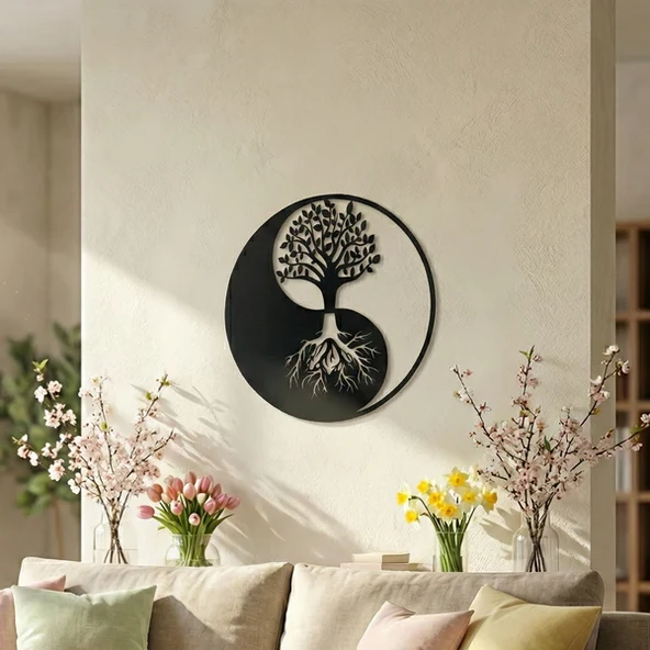 Yin Yang Hayat Ağacı Duvar Tablosu Mdf Kesim Spiritüel Duvar Süsü ürün görseli 1