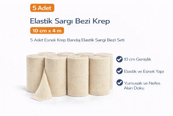 Elastik Sargı Bezi Krep 10 Cm X 4 M 5 Adet Esnek Krep Bandaj Elastik Sargı Bezi Seti ürün görseli 1