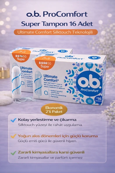 O.B. Procomfort Super Tampon 16Lı 2 Paket Ultimate Silktouch Teknolojili ürün görseli 1