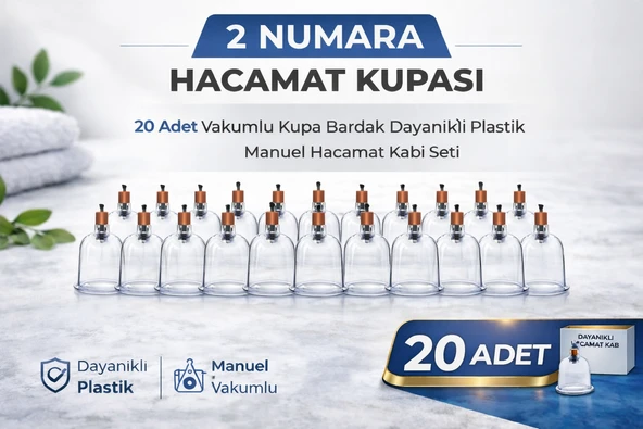 2 Numara Hacamat Kupası 20 Adet Vakumlu Kupa Bardak Dayanıklı Plastik Manuel Hacamat Kabı ürün görseli 1