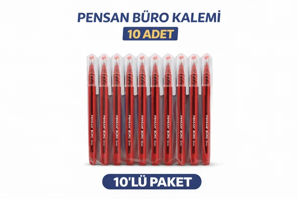 Pensan Büro 2270 Kırmızı Tükenmez Kalem 1.0 Mm Medium Yerli Üretim 10 Adet ürün görseli 1