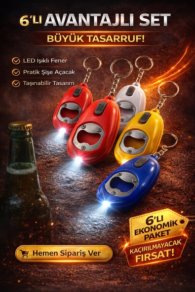 Mini Led Anahtarlık Fener Açacak Işıklı Şişe Açacak Anahtarlık 6 Adet ürün görseli 1