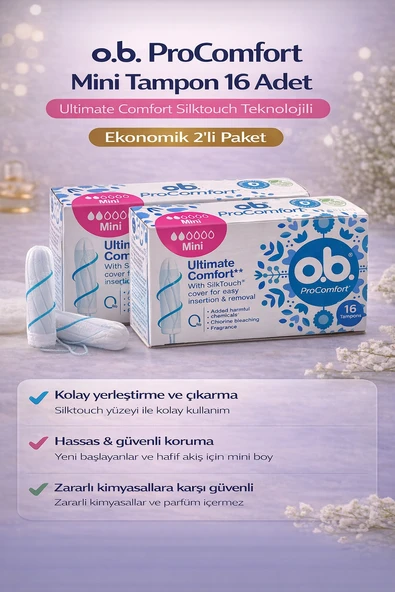 O.B. Procomfort Mini Tampon 16Lı 2 Paket Ultimate Silktouch Teknolojili ürün görseli 1