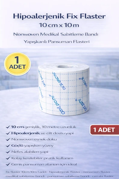 Hipoalerjenik Fix Flaster 10 Cm X 10 M 1 Adet Nonwoven Sabitleme Bandı Yapışkanlı Pansuman Flasteri ürün görseli 1