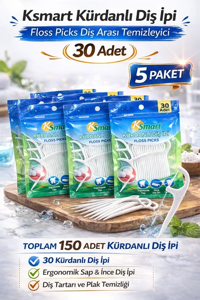Ksmart Kürdanlı İpi 30 Adet Floss Picks Arası Temizleyici 5 Paket ürün görseli 1