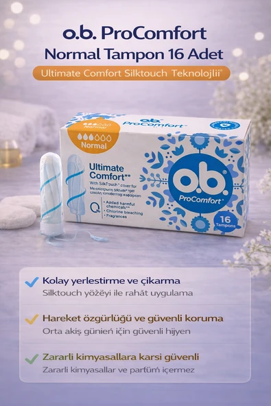 O.B. Procomfort Normal Tampon 16Lı 1 Paket Ultimate Silktouch Teknolojili ürün görseli 1