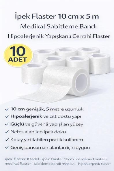 İpek Flaster 10 Cm X 5 M 10 Adet Sabitleme Bandı Hipoalerjenik Yapışkanlı Cerrahi Flaster ürün görseli 1