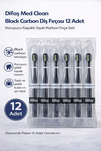 Difaş Med Clean Black Carbon Fırçası 12 Adet Standlı Koruyucu Kapaklı Siyah Karbon Fırça Seti ürün görseli 1