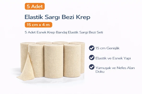 Elastik Sargı Bezi Krep 15 Cm X 4 M 5 Adet Esnek Krep Bandaj Elastik Sargı Bezi Seti ürün görseli 1