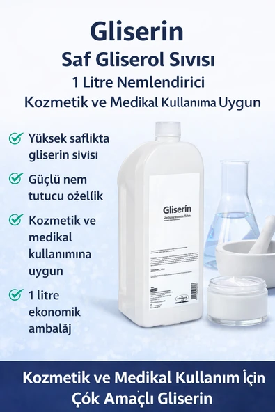 Gliserin Saf Gliserol Sıvısı 1 Litre Nemlendirici Kozmetik Kullanıma Uygun ürün görseli 1