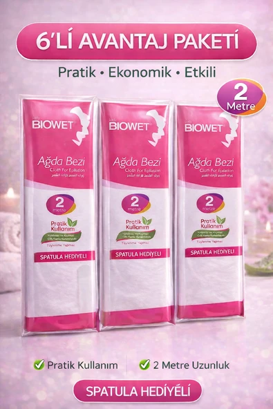 Biowet Ağda Bezi 2 Metre Spatula Hediyeli Epilasyon Bezi Dayanıklı Tüy Dökme Bezi 6 Paket ürün görseli 1