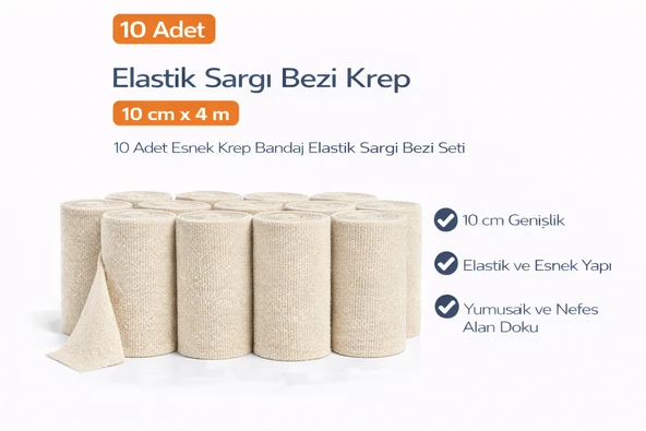Elastik Sargı Bezi Krep 10 Cm X 4 M 10 Adet Esnek Krep Bandaj Elastik Sargı Bezi Seti ürün görseli 1