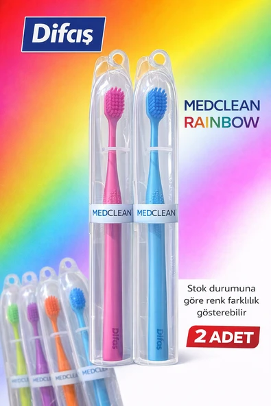 Difaş Medclean Rainbow Fırçası 2 Adet Orta Sert Renkli Yetişkin Fırçası Seti ürün görseli 1