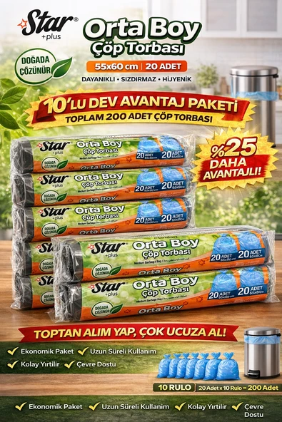 Orta Boy Torbası 20'Li 10 Paket 55X60 Cm Dayanıklı Sızdırmaz Orta Boy Poşeti ürün görseli 1