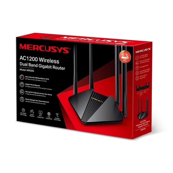 Tp-Link Mercusys Mr30G Ac1200 867/5Ghz 300/2.4Ghz Dual Band Kablosuz Gigabit Router ürün görseli 1