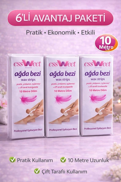 Essweet Ağda Bezi 10 Metre Dilim Profesyonel Epilasyon Bezi Çift Taraflı Kullanım Yırtılmaz Dayanıklı Ağda Bandı 6 Paket ürün görseli 1