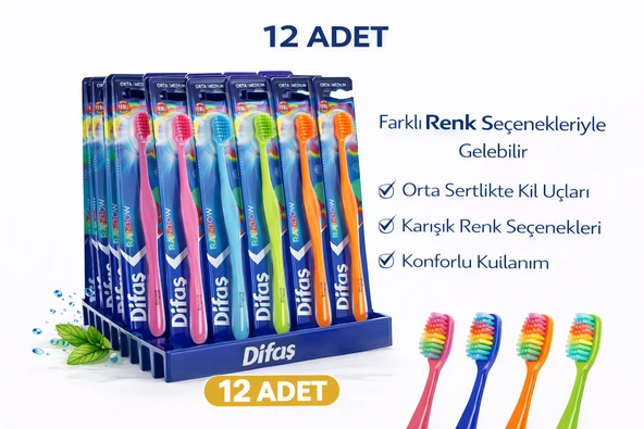 Difas Rainbow Orta Sert Fırçası Medium 12Adet ürün görseli 1