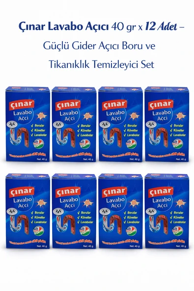 Çınar Lavabo Açıcı 40 Gr X 12 Adet – Güçlü Gider Açıcı Boru Tıkanıklık Temizleyici Set ürün görseli 1
