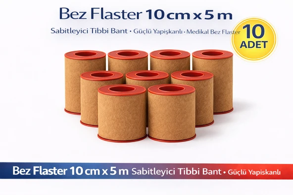 Bez Flaster 10 Cm X 5 M Sabitleyici Bant Kahverengi Bez Flaster Güçlü Yapışkanlı 10 Adet ürün görseli 1