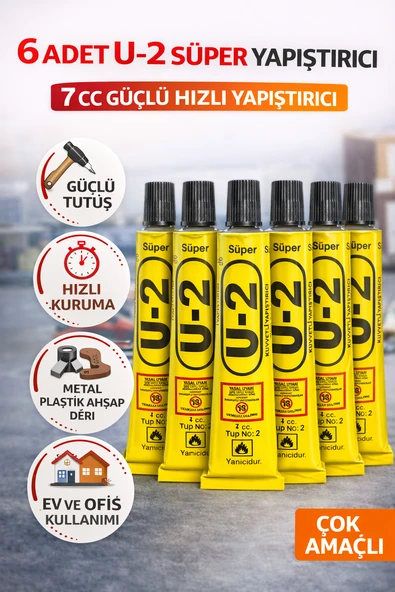 6 Adet U-2 Süper Yapıştırıcı 7 Cc Güçlü Hızlı Yapıştırıcı Çok Amaçlı Metal Plastik Ahşap Deri Yapıştırıcı ürün görseli 1