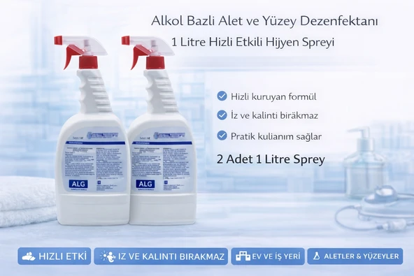 Alkol Bazlı Alet Yüzey Dezenfektanı 1 Litre Sprey 2 Adet ürün görseli 1
