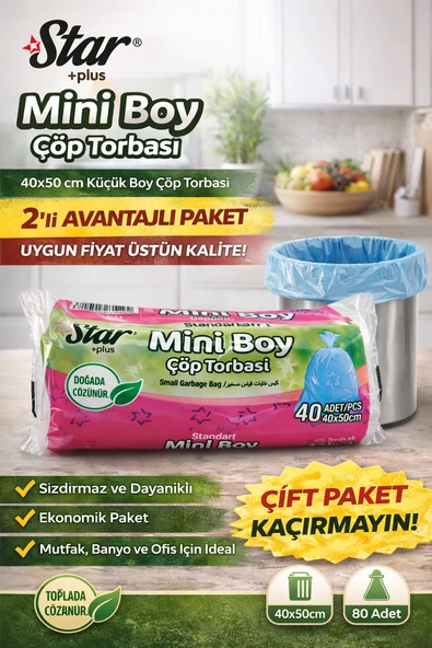 Mini Boy Torbası 40'Lı 2 Paket 40X50 Cm Dayanıklı Sızdırmaz Küçük Boy Poşeti ürün görseli 1