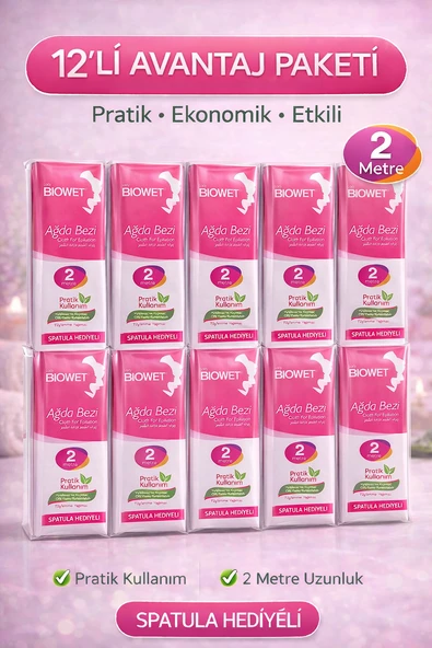 Biowet Ağda Bezi 2 Metre Spatula Hediyeli Epilasyon Bezi Dayanıklı Tüy Dökme Bezi 12 Paket ürün görseli 1