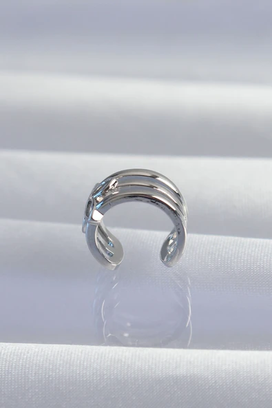 Pirinç Gümüş Renk Yonca Earcuff Küpe - Resim 2