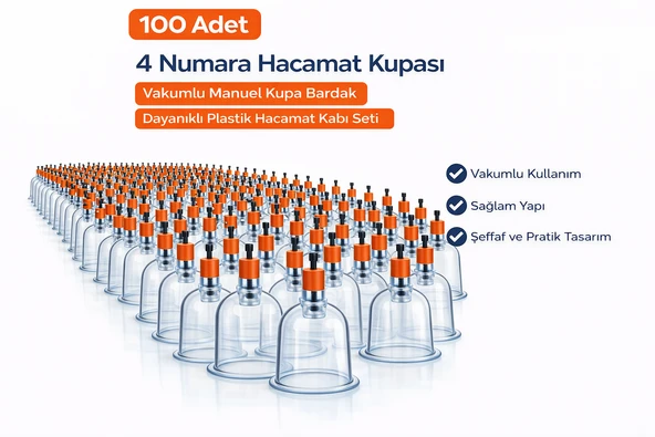 4 Numara Hacamat Kupası 100 Adet Vakumlu Manuel Kupa Bardak Dayanıklı Plastik Hacamat Kabı ürün görseli 1