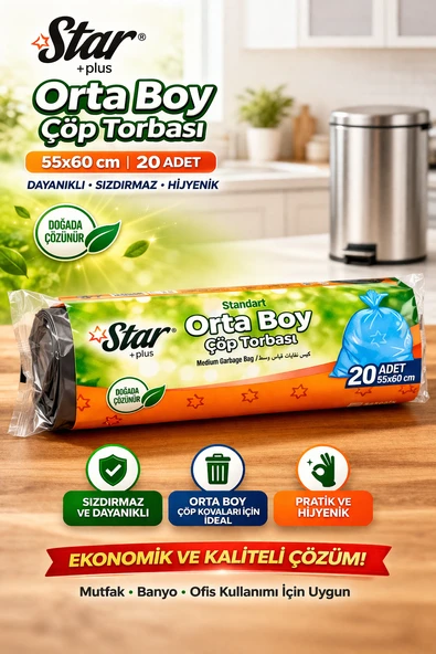 Orta Boy Torbası 20'Li 1 Paket 55X60 Cm Dayanıklı Sızdırmaz Orta Boy Poşeti ürün görseli 1