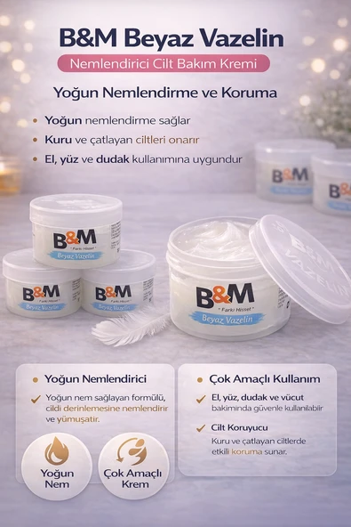 B&M Beyaz Vazelin Nemlendirici Cilt Bakım Kremi Çok Amaçlı Yoğun Nemlendirici 2 Adet ürün görseli 1