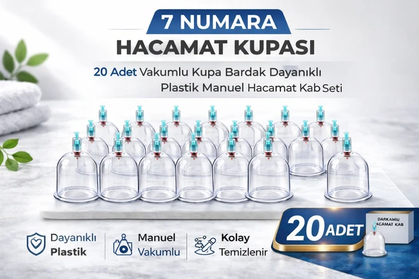 7 Numara Hacamat Kupası 20 Adet Vakumlu Kupa Bardak Dayanıklı Plastik Manuel Hacamat Kabı Seti ürün görseli 1