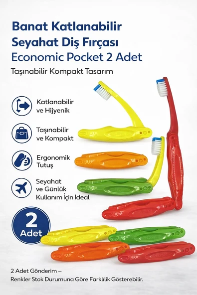 Banat Katlanabilir Seyahat Fırçası Economic Pocket 2 Adet Taşınabilir Kompakt Tasarım ürün görseli 1