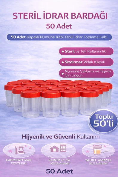 Steril İdrar Kabı Kapasiteli Numune Toplama Kabı 50 Adet ürün görseli 1