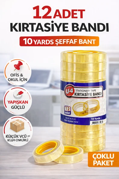 12 Adet Kırtasiye Bandı 10 Yards Şeffaf Bant Güçlü Yapışkan Ofis Okul Ev Kullanımı Küçük Bant Seti ürün görseli 1